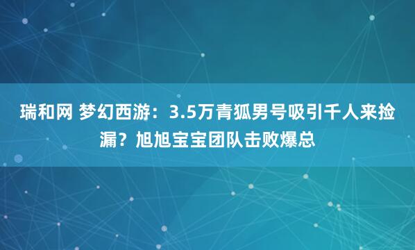 瑞和网 梦幻西游:3.5万青狐男号吸引千人来捡漏?旭旭宝宝团队击败爆总
